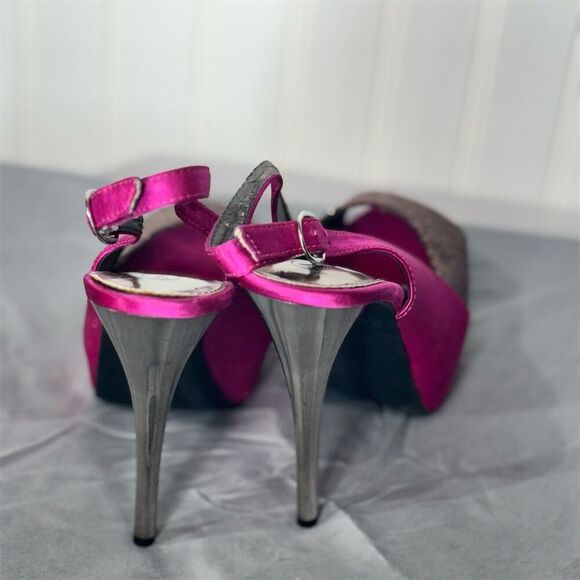 Hot Pink Glitter Deb Slingback Heels 7 – Y2K Clubwear Glam Platform Stilettos - Picture 7 of 10